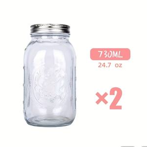 TEMU 250/500/730ml 1000ml 유리 메이슨 병 (2개 세트) - 일반 뚜껑 포함, 재사용 가능한 투명 라운드 메이슨 용기, 캔닝, 발효, 피클링, 오버나이트 오츠, 잼, 과일 및 간식 보관용 주방 용품