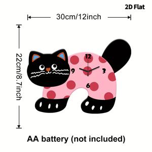 TEMU 2D 플랫, 1pc 카툰 고양이 벽시계(핑크 폴카 도트) - 조용한 쿼츠 운동, 틱 소음 없음, 침실, 식당, 거실, 또는 사무실 장식에 적합, 독특한 방 장식, 재미있는 디자인, 내구성 있는 벽시계, 2D 플랫
