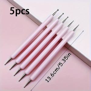 TEMU 5pcs 네일 아트 도팅 도구 세트, 이중 끝 핑크 인장 펜, 이중 끝 네일 아트 도팅 펜, 매니큐어 키트에 이상적인 네일 및 DIY 공예용 네일 아트 팁 도트 페인트