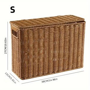TEMU 북유럽 스타일 짠 라탄 좁은 커버된 수납 상자 1개, PE 소재, 공간 절약형 잡지 바구니, 모서리 및 소파 가장자리용|소파
