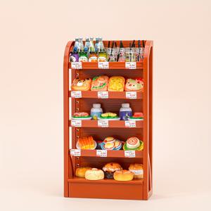 TEMU 미니 백화점 슈퍼마켓 선반 미니어처 음식 놀이 음료 시뮬레이션 하우스 장면 선반 + 랜덤 29개 식품 장난감