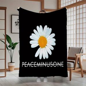 TEMU Peaceminusone Daisy 프린트 플란넬 스웨터 - 부드럽고 따뜻한, 모든 계절에 사용할 수 있는 다목적 나잇기 - 집, 사무실, 자동차, 캠핑용 - 생일, 휴일, 크리스마스 선물, 캠핑 액세서리 | 다이지 패턴 | 폴리에스터 섬유, 다이지 장식