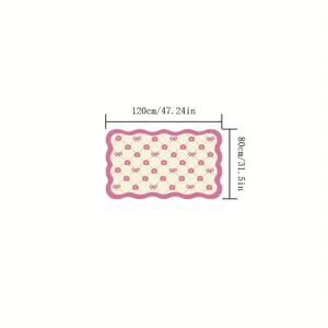 TEMU 화이트 & 핑크 플로럴 보우넥 에어 매트 - 10mm 두꺼운 부드러운 벨벳, 기계 세탁 가능, 850g/m², 우아한 실내 장식, 거실 또는 침실용, 아늑한 홈 데코