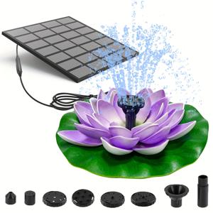 TEMU 여름용 고품질 솔라 연못 분수, 1.4W 태양광 연못 펌프와 여섯 개의 노즐 포함, 연못 및 새 목욕탕에 적합, 배터리 불필요|수경