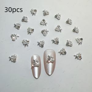 TEMU 30pcs 은 합금 DIY 네일 아트 스타피시와 진주 디자인을 특징으로 하는 여름 바다 테마 네일 아트, 네일 장식 액세서리 세트