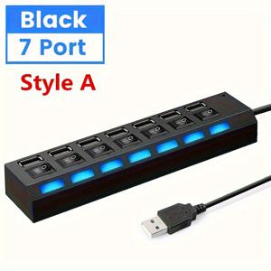 TEMU 초슬림 USB 3.0 데이터 허브, 2피트 연장 케이블 포함 - MacBook, iMac, Surface Pro, XPS, PC, 플래시 드라이브, 휴대용 하드 드라이브와 호환 - 블랙, 전원 포함되지 않음, 휴대용 하드 드라이브 | 세련된 디자인 | 소형, 데이터 저장 장치, 핸드백용 퍼피랄