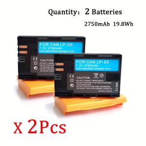 TEMU 에데코이 LP-E6/LPE6N/LPE6P 캐논 EOS R/R5/R6/R7/5DS/6D/7D/60D/70D/80D/XC10/XC15 & 5D/6D/7D 시리즈 카메라용 충전식 리튬-폴리머 배터리 - 7.2V 2750mAh 고용량, 내구성 및 안전한 디자인, 텍스처 표면, 슬림한 배터리 디자인, 고용량 배터리
