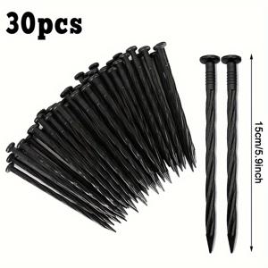 TEMU 30pcs 블랙 PE 랜드스케이프 에지징 나일 - 튼튼한 스피럴 앵커링 스피크, 다목적 정원 텐트 및 아우닝 펙, 야외 스테이크, 랜드스케이핑, 정원 스테킹 | 미적 랜드스케이프 | 내구성 있는 랜드스케이프 나일, 랜드스케이프 에지징
