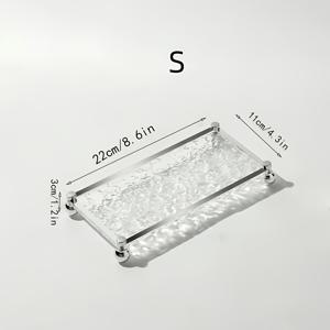 TEMU 1개 우아한 투명 장식 트레이, 질감 있는 기하학적 가장자리 디자인 - 향수, , 메이크업 도구용 다기능 PET 플라스틱 보관 정리함 - 드레싱 테이블, 욕실, 데스크탑, 화장대 액세서리 홀더에 적합, 세련된 모던 에스테틱, 클리어 구조, 욕실 트레이|화장대|향수