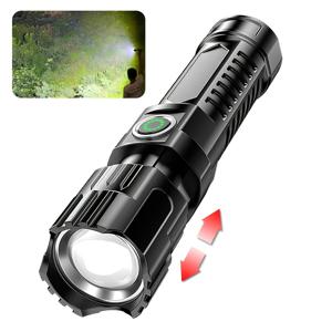 TEMU 초고휘도 LED 손전등 USB 충전식 줌 기능 전력 표시 캠핑 낚시 비상 랜턴