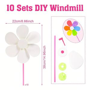 TEMU 10세트 DIY 종이 풍차 키트 - 색칠 및 공예용 빈 핀휠, 다양한 디자인 (꽃, 동물, 무지개), 핑크 스틱 포함, 생일 파티 선물용 고품질 종이, 창의적인 공예 재료 & 선물 가방 충전재, 심플한 디자인, 가벼운 소재