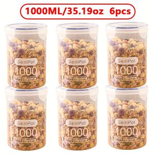 TEMU 6개입 1000ml/ 밀폐용기, 투명 플라스틱 보관병, 주방 정리용 냉장고 교체 용기, 재사용 가능한 양념·캔디·견과류·간식 보관함, 가정용 정리 도구, 파티 소품, 캠핑 조미료통, 캐비닛 및 카운터탑 스토리지에 이상적인 냉장고 액세서리|캠핑냉장고|캠핑용품