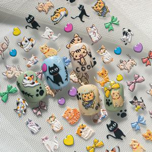 TEMU 1장 귀여운 고양이 네일 아트 스티커 - 재미있는 만화 고양이, 하트, 리본 & 발바닥 프린트가 있는 매트 마감 자체 접착 네일 데칼 - 여성용 DIY 매니큐어 & 페디큐어 디자인, 뷰티 네일 아트 스티커, 기발한 패턴, 쉬운 적용, 창의적인 장식