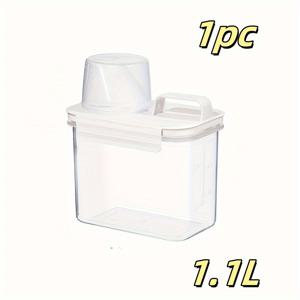 TEMU 투명한 분말 저장 상자가 있는 1pc 클래식 밀봉 세탁 세제 디스펜서, 내구성이 뛰어난 플라스틱, 다양한 크기 (1.1L/1.8L/2.3L), 가정용 정리 저장 상자 1-4pcs 저장 상자