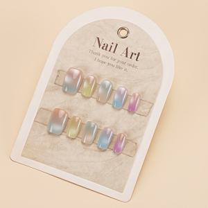 TEMU 10개 세트 핸드메이드 블러쉬 프레스온 네일 - 마카롱 컬러 그라데이션 광택, 짧은 오벌 풀 커버리지 글리터 디자인 여성용, 일상 및 특별한 날을 위한 달콤하고 시크한 스타일, 고급스러운 매니큐어 아트, 고품질 인조 손톱