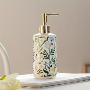 TEMU 1팩 430ml 세라믹 로션 펌프 병 - 꽃무늬 디자인, 홈 & 호텔 욕실 장식용 우아한 다목적 액체 용기, 크리스마스 선물 추천, 고급 소재, 매끄러운 마감, 휴일 구매자에게 이상적인 선물