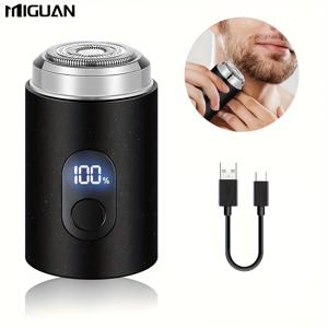 TEMU 미구안 남성용 컴팩트 전기 면도기 - 디지털 배터리 디스플레이, USB 고속 충전 & 초경량 휴대용 디자인, 세련된 블랙 여행 필수품, 미니 포터블 트리머, 다목적 스타일링 트리머