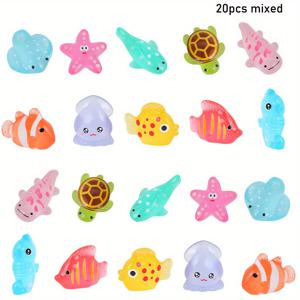 TEMU 20개 야광 수지 해양 동물 세트 - 미니 바다 생물, 어항 장식용, DIY 공예, 신발 & 주얼리 참, 별어, 거북이, 광택 마감, 소품 디자인, 핸드메이드 디테일, 홈 데코, 미니 피규어, 공예 애호가를 위한 액세서리