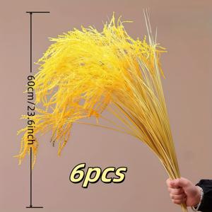 TEMU 6pcs 현실적인 노란 쌀 잔디 인공 꽃 - 결혼식, 생일, 추수 감사절, 할머니의 날, 계절 축제를 위한 생생한 플라스틱 장식, 유지 관리가 필요 없는 가정 장식, 가정 장식용 인공 꽃, 이벤트 장식, 생생한 꽃 장식, 유지 관리가 쉬움, 내구성 있는 꽃 장식