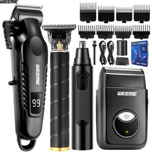 TEMU 위미 4종 남성용 면도기 세트, USB 고속 충전 전동 헤어 클리퍼 + T-트리머 + 면도기 + 코털 정리기, 이발/면도/코털 정리, 여행용 가정용 선물, 아버지의 날/생일 선물