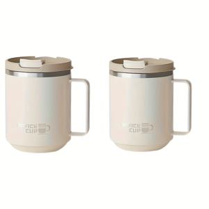 TEMU 2개 세트 500ml 스테인리스 스틸 여행용 머그컵 - 내구성 강한 SUS304 소재, 뚜껑 및 손잡이 포함. 캠핑, 하이킹, 일상 사용에 완벽. 선물 추천, 스타일 커피잔, 튼튼한 스틸 텀블러