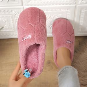 TEMU SPORT 여성용 실내 슬리퍼 - 기하학 패턴 및 로고가 있는 부드러운 원단 하우스 슈즈, 쿠션 처리된 TPR 밑창, 사계절 내내 편안한 홈 & 캐주얼 착용 (핑크/블루/그레이/퍼플)