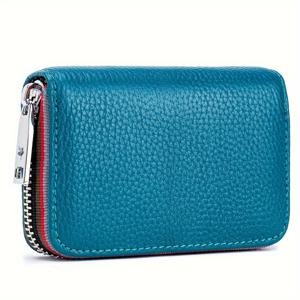 TEMU 여성용 RFID 차단 정품 가죽 지갑 - 슬림 지퍼 동전 지갑, 다수의 카드 슬롯, 오렌지 & 블랙 디자인, 컴팩트하고 스타일리시한 신용카드 홀더