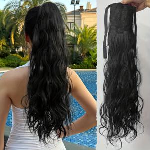 TEMU 유술락시 포니테일 익스텐션 22-24 인치 60cm 골든 롱 워터 웨이브 컬 랩 어라운드 클립 인 헤어 여성용 데일리 유스 블랙 브라운