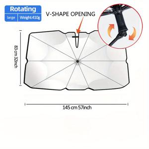 TEMU 1pc V-Shaped Car Sunshade Umbrella, 티타늄 실버 합금, 360° 회전식 전면 창 기어, 레이저 코팅 반사 커버, 열 감소, 쉬운 설치, 대부분의 차량에 적합, 자외선 차단, 열 보온, 전면 창 기어, 선샤이드