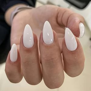 TEMU 코코넛 화이트 프레스 네일 24개 - 미디엄 길이 젤 네일 - 아몬드 모양, 자연스러운 룩, 재사용 가능, 하이힐 네일, 아몬드 쇼트 네일