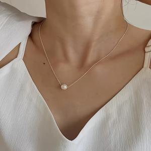 TEMU 빈티지 구리 체인 목걸이, 데일리 및 파티 웨어용 인조 진주 펜던트, 도금 없음 – 데이 선물, 모든 계절에 적합