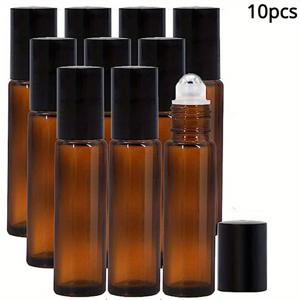 TEMU 스테인리스 스틸 볼과 캡이 있는 갈색 유리 롤러 병 10개 세트, 10ml - 향수, 립글로스 및 여행 필수품에 완벽함