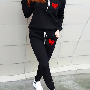 TEMU 유럽과 미국 여성의 가을과 겨울용 프린트 캐주얼 후드티와 플리스 두피스 세트