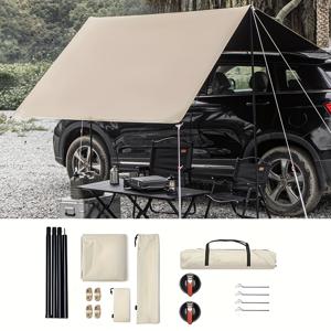 TEMU 1pc, 차량 측면 선샤이드, 휴대용 캠핑 천막, 야외 여행 차량 텐트, SUV 선샤이드, 내구성 있는 천막, 조절 가능한 높이, 도로 여행 및 피크닉에 적합합니다.