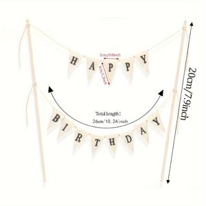 TEMU 1개 해피 버스데이 배너 케이크 토퍼, 폴리에스터 창의적인 케이크 플래그 장식, 생일 축하 파티 용품, 깃털 없음, 할로윈, 크리스마스 이벤트 및 파티 용품을 위한 범용 휴일 사용