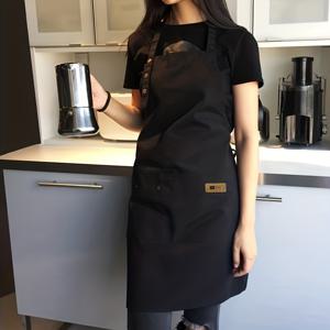 TEMU 주머니가 있는 조절 가능한 블랙 폴리에스터 혼방 앞치마 1개 - 요리, 베이킹 또는 그릴링에 적합한 튼튼하고 가벼운 스타일, 주방 앞치마|슬기로운 앞치마 디자인| 튼튼한 앞치마