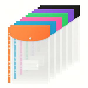 TEMU 6개의 펀치 포켓 A4 플라스틱 지갑, 확장 가능한 11홀 폴더, 버튼과 라벨 포켓이 있는 플라스틱 봉투 폴더, 학교 홈 오피스에 적합, 6가지 색상 백투스쿨