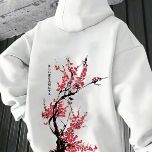 TEMU 남성 캐주얼 프렌치 테리 후드티, 플로럴 프린트 및 레터링, 비스트레치 니트 원단, 포켓이 있는 루즈핏, 후드 칼라 - 가을/겨울 필수 풀오버 스웨트셔츠