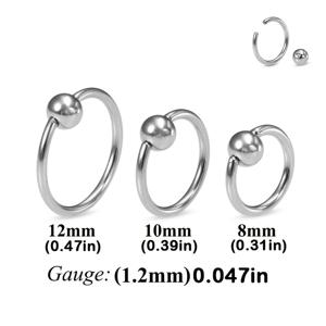 TEMU 3개 비즈 캡티브 후프 귀걸이, 코 링, 세퓌름 피어싱, 트라구스 눈썹 링, 이어 카르틸리지 헬릭스 립 니플 BCR 스테인리스 바디 쥬얼리