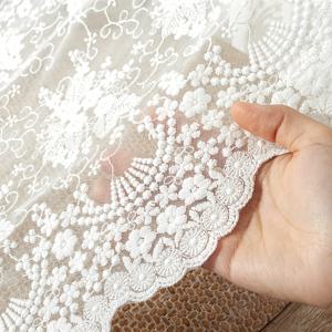 TEMU 1 야드 화이트 자수 꽃무늬 레이스 트림 원단, 폭 40cm - DIY 의류 액세서리, 공예 및 수제 장식용 복잡한 진주 & 꽃 디자인, 레이스 원단