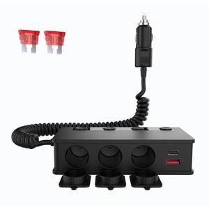 TEMU 7-in-1 차량용 플러그 스플리터, 180W 자동차 충전기 스피літ터, 듀얼 PD/QC3.0 고속충전기 및 12V/24V 스위치, 아이폰 16/15/14, 트럭, 캠핑 & 모든 기기에 적합한 어댑터