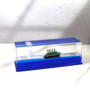 TEMU 1pc 아크릴 크루즈 선박 대시보드 장식품 - 비용 없음, 파란 바다 사랑 드리프트 병 디자인, 선박 데크에 생명 보트가 있는 우아한 해군 파란색과 녹색 미니 선박, 자동차 또는 집 장식에 완벽한 선박 장식