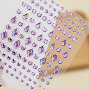 TEMU 다양한 크기의 3D 보라색 합성 보석 눈물, diamond, 원형 드릴 얼굴 스티커 DIY 메이크업 및 파티 눈 장식, 반짝이는 라인스톤 접착 보석 공예 및 파티용