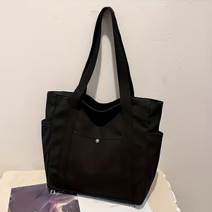 TEMU 1pc 대형 캔버스 토트백 - 디자인, 베이지 & 블랙, 내구성 있는 지퍼, 학생 및 사무실 사용을 위한 경량 커뮤터 백, 캐주얼 스타일, 손세탁만, 사무실 토트백 | 토트 | 캔버스 소재, 대형 토트백