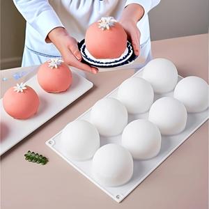 TEMU 8구멍 볼 무스 몰드 화이트, 쉬운 분리 라운드 샌드위치 초콜릿 몰드, 케이크 몰드, 요거트 몰드, 몰드, 프렌치 디저트 몰드, 푸딩, 젤리 등 만들기에 적합, 결혼식, 여름 파티, 야외 모임에 사용 가능, 1개