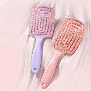 TEMU 남성 및 여성용 2개 세트 미세 이빨 헤어 브러시 - 곡선 디자인, ABS 플라스틱 손잡이, 푹신한 스타일, 머리, 1개 구매 시 1개 무료 제공, 연보라 & 핑크, 헤어 케어 | 미세 이빨 빗 | 헤어브러시, 헤어 빗