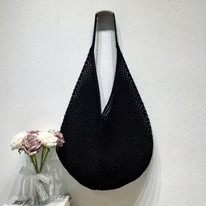 TEMU 대용량 폴리에스터 니트 숄더백 여성용 언더암 토트백, 신상 여름 해변 니트 가방
