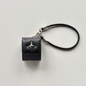 TEMU 럭셔리 패션 북스탠드 메탈 입체형 패턴 블랙 플립 커버 이어폰 케이스, AirPods 1 2 3 4 Pro Pro2용 블랙 랜야드 커버