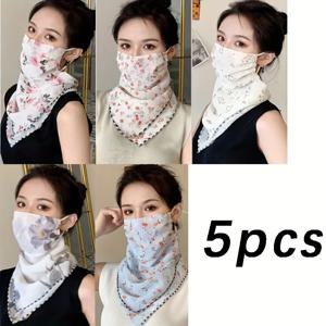 TEMU 5pcs 꽃무늬 얼굴 마스크 - 가벼우며 재사용 가능한, 통기성이 좋은 여름 마스크, 야외 사용, 기계 세척 가능, 야외 필수품 | 꽃무늬 | 편안한 핏, 얼굴 마스크 액세서리