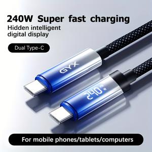 TEMU GYX 240W 고속 충전 USB-C to Type-C USB-A 케이블 LED 디스플레이 지원 - 갤럭시, 아이패드, 맥북, 픽셀 호환 | 모던 디자인의 내구성 있는 케이블